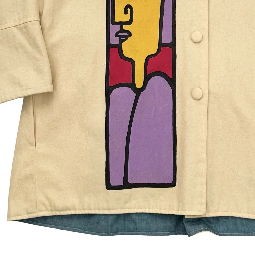 Vintage Hand Painted Art Jacket - Primitive Hip Abstract Museum - XL/XXL